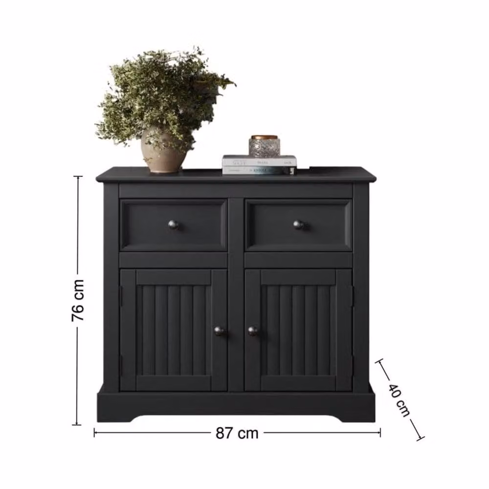 NESTLUNE Country Sideboard 2 Door 2 Drawer Black Solid Wood Pine W/D/H: 100 x 15 x 15 cm – 2