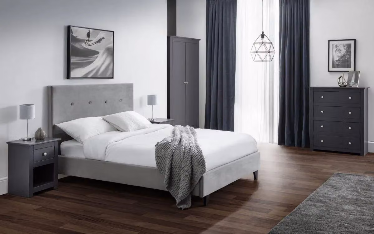 Ashfield Grey Button Premium Velvet High Headboard Bed - King Size – 2