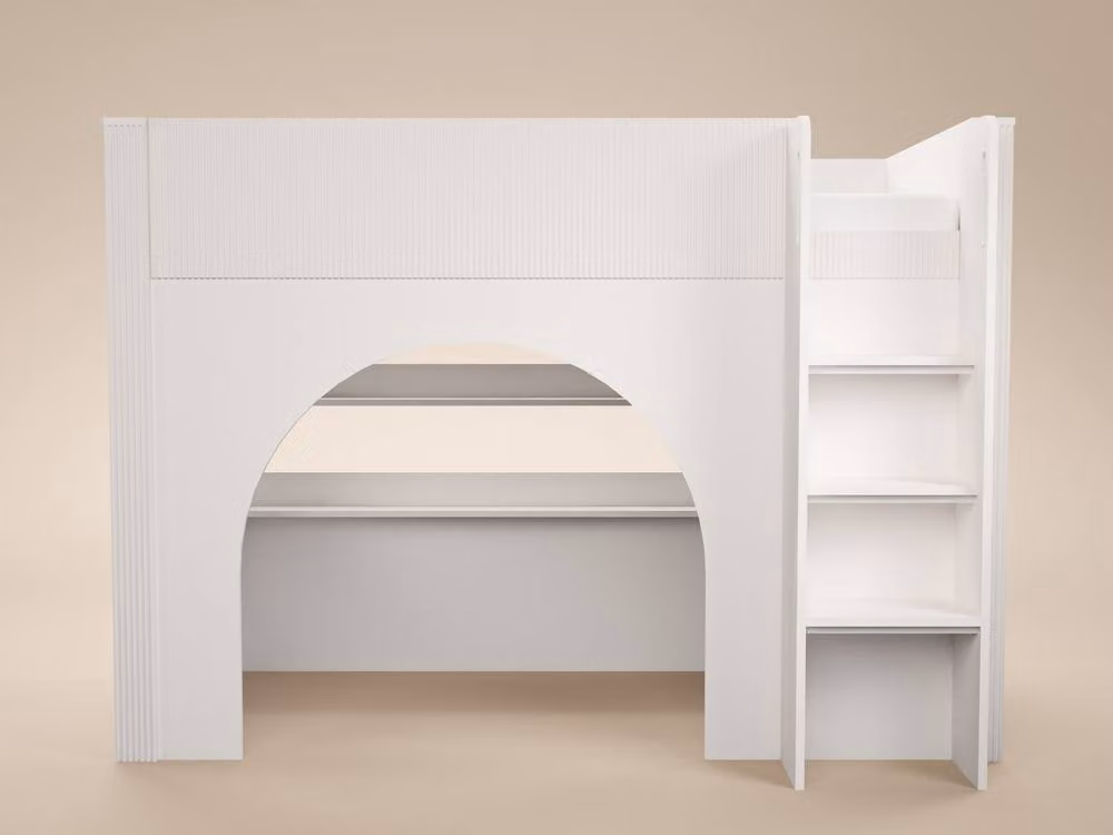 Flair Kaska Mid Sleeper Bed with Ribbed Panel and Stairs in White – 3