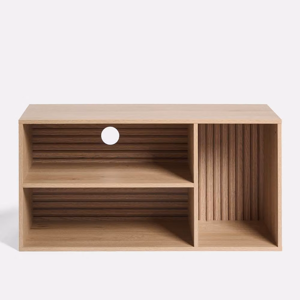 OHS Dallas 3 Cube Wood Effect TV Unit and Storage Shelf in Natural Brown – 3
