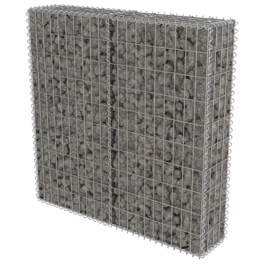 Berkfield Home Galvanised Steel Gabion Fence Wall with Covers in Silver, W/D/H: 100 x 20 x 100 cm – 2
