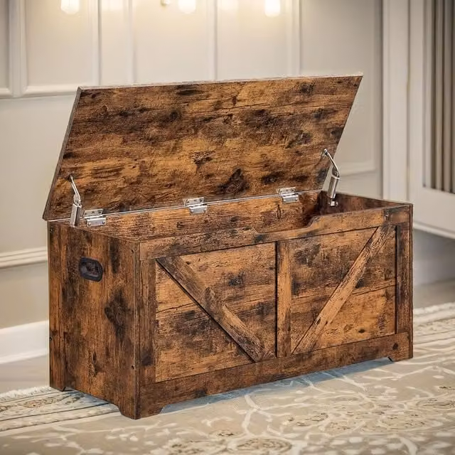Rafaelo Mobilia Wooden Storage Chest and Shoe Bench in Brown, W/D/H: 136 x 40 x 46 cm – 1