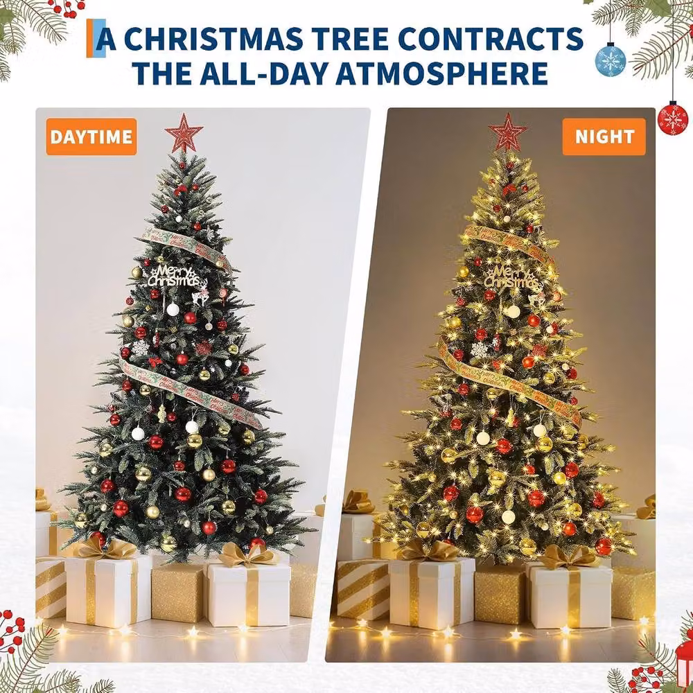 London Boutique Pre-Lit Artificial Pencil Christmas Tree with LED in Green, Height: 200 cm – 5