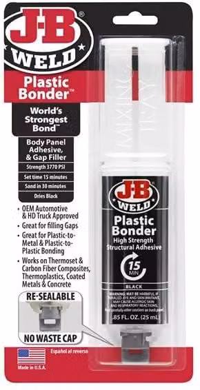 J-B Weld PlasticBonder Rapid Setting Polyurethane Adhesive Syringe, Black and White, 25ml