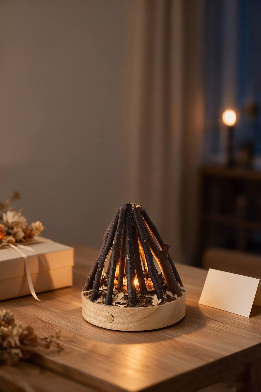 Living and Home Rechargeable LED Campfire Night Light with Flicker Effect in Brown – 2