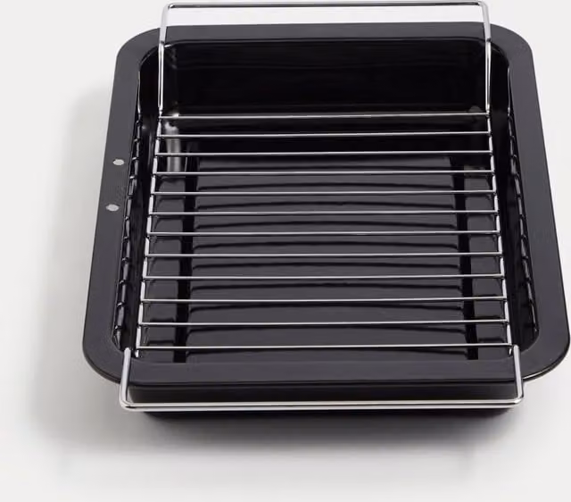 M&S Silver and Black Vitreous Enamel Rectangular Roasting Dish with Rack, Diameter: 35 cm