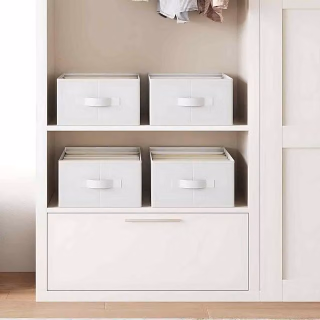 The Bazaarist Set of 4 Foldable Fabric Wardrobe Organisers with 6 Compartments and Handles, White