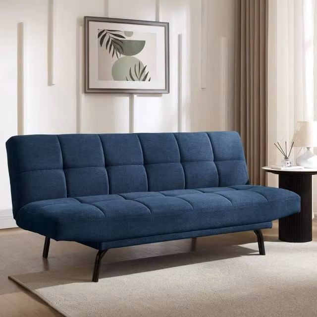 Celosia Blue Linen Upholstered Click-Clack Sofa Bed