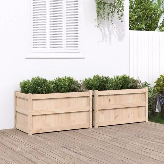 Berkfield Home Garden Set of 2 Rustic Brown Solid Pine Wood Planters – 1