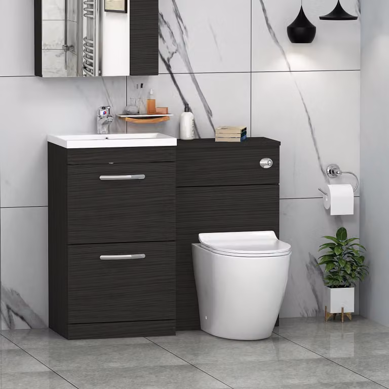 Royal Bathrooms Hale Black 1000mm 2 Drawer Furniture Pack with Mid Edge Basin and Slim Elva Back to Wall Toilet
