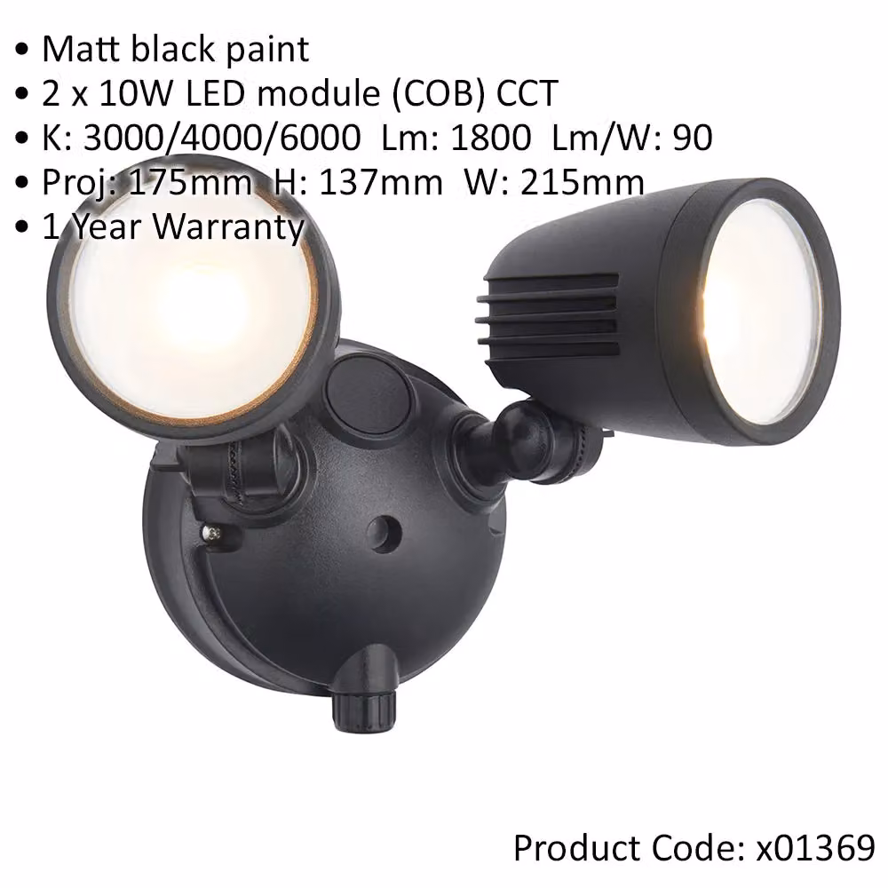 Loops 2 Pack Twin Light Outdoor Adjustable LED Spotlights in Black with CCT Module – 2