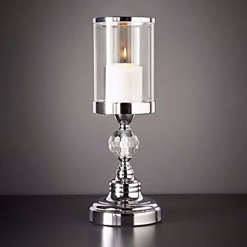 Deenz Silver Crystal Effect Chrome Metal Candle Holder for Tealight or Pillar Candles – 2