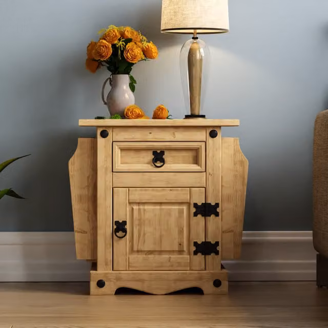 Vida Designs Corona Rustic Waxed Pine Square Drop Leaf Magazine Table in Brown