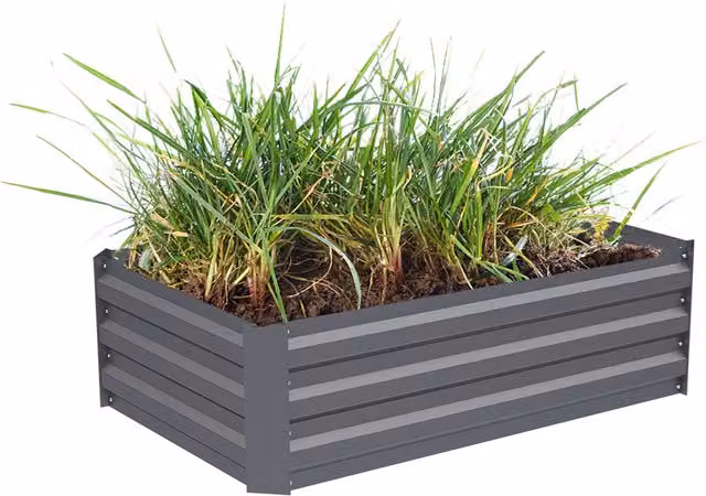 Kidkid Grey Galvanised Steel Square Raised Planter Bed for Ornamental, Herb or Vegetable Gardens