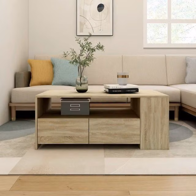 Berkfield Home Sonoma Oak Coffee Table in Brown, W/D/H: 102 x 55 x 42 cm – 1
