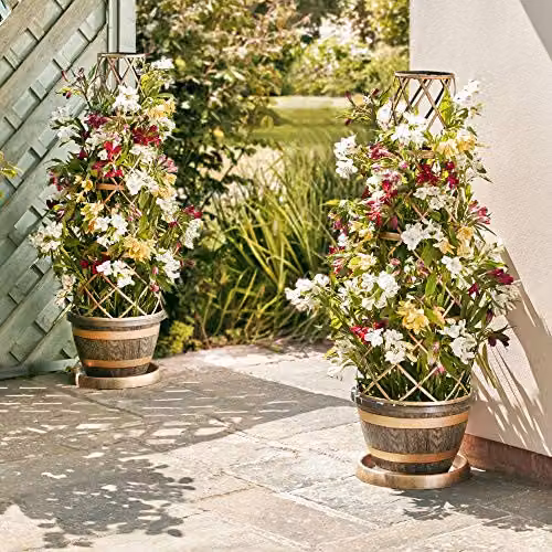 Thompson & Morgan Barrel Effect Flower Tower Planter with Frame and Saucer in Gold and Brown – 3