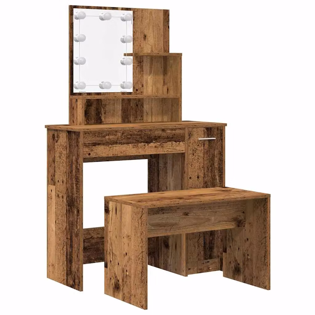 Berkfield Home Hollywood LED Dressing Table Set in Brown Rustic Engineered Wood – 2