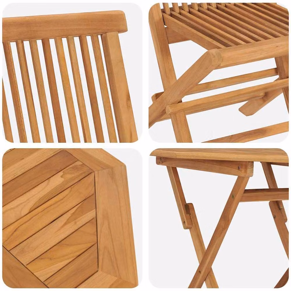 Berkfield Home 3 Piece Folding Garden Bistro Set in Beige Solid Acacia Wood – 4