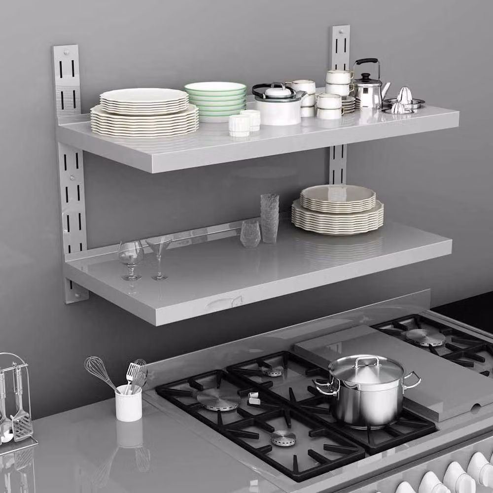 Berkfield Home 2-Tier Floating Wall Shelf, Grey Metal, W: 100 cm, D: 30 cm – 2