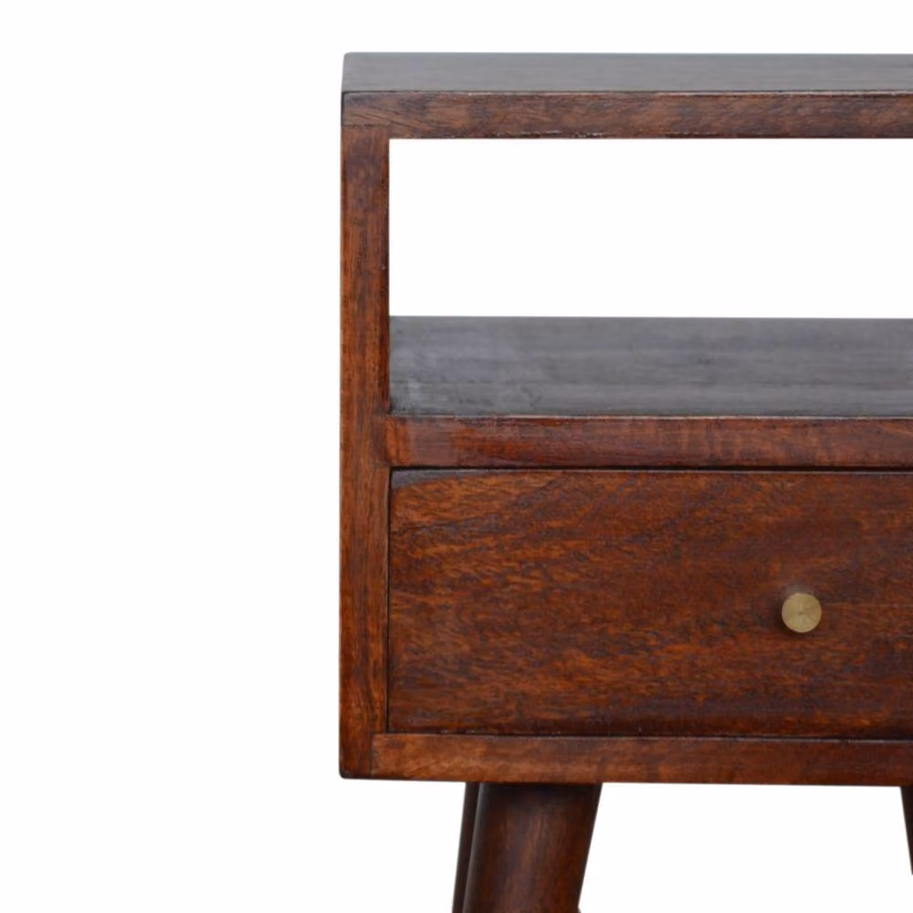 Wyld Haus Kood Mini Cherry Mango Wood Bedside Table with Drawer and Open Shelf in Brown – 3