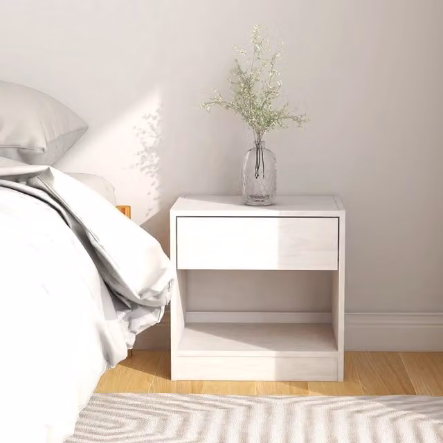 Berkfield Home White Solid Pinewood Bedside Cabinet W/D/H: 40 x 31 x 40 cm
