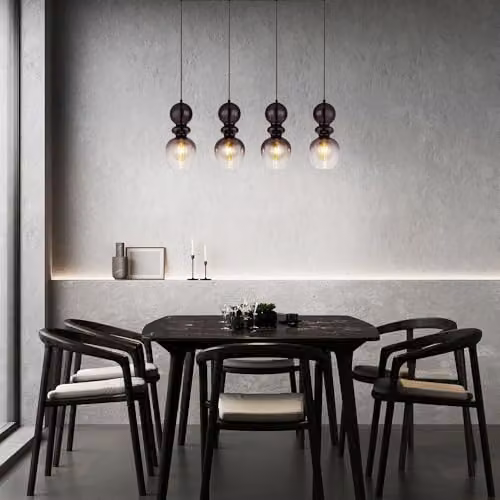 Netlighting Clarity Bar Pendant Light with 4 Grey Glass Shades and Black Metal Finish, E27, Height Adjustable – 2