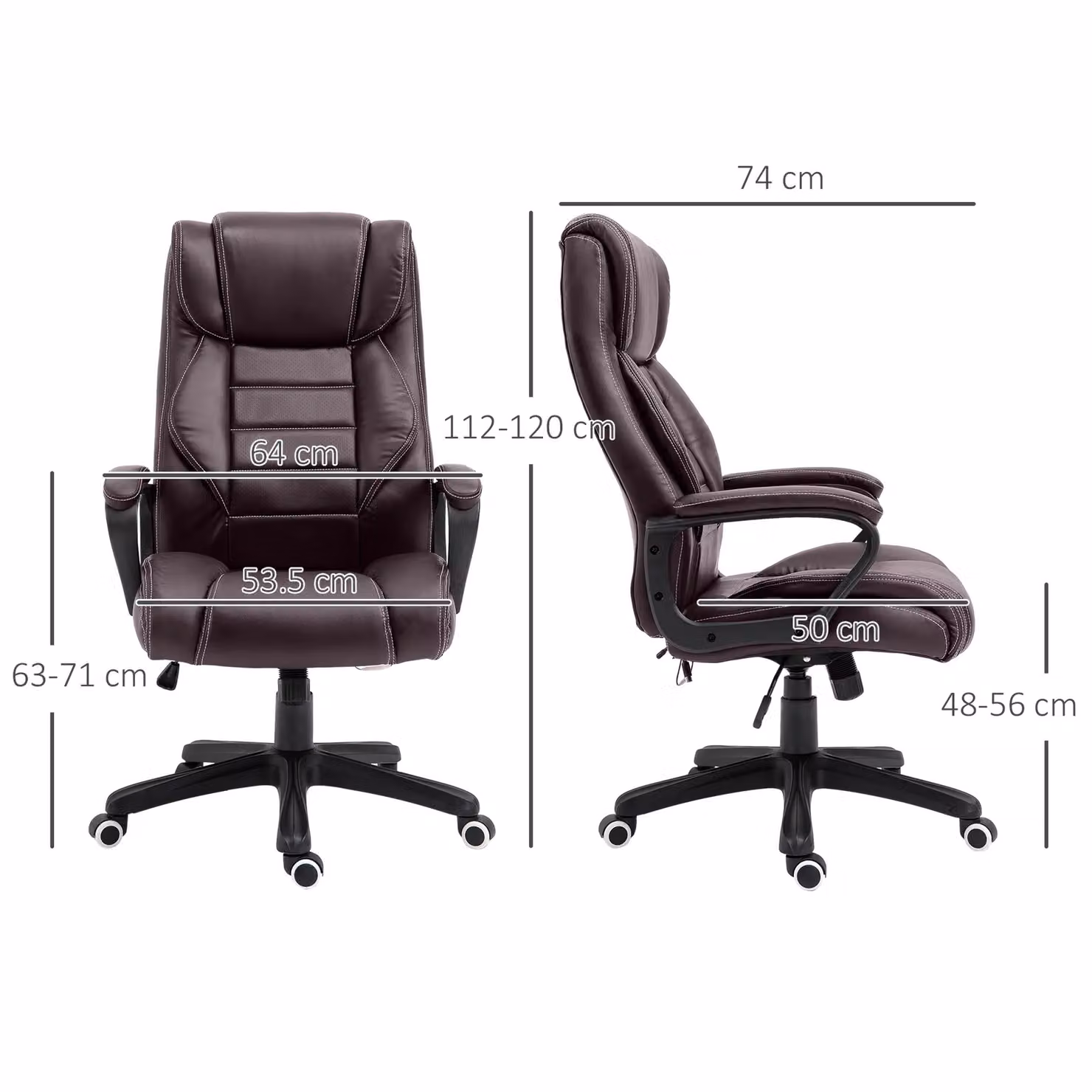 Vinsetto Brown Synthetic Leather Executive Office Chair with 6-Point Vibration Massage and Headrest – 3