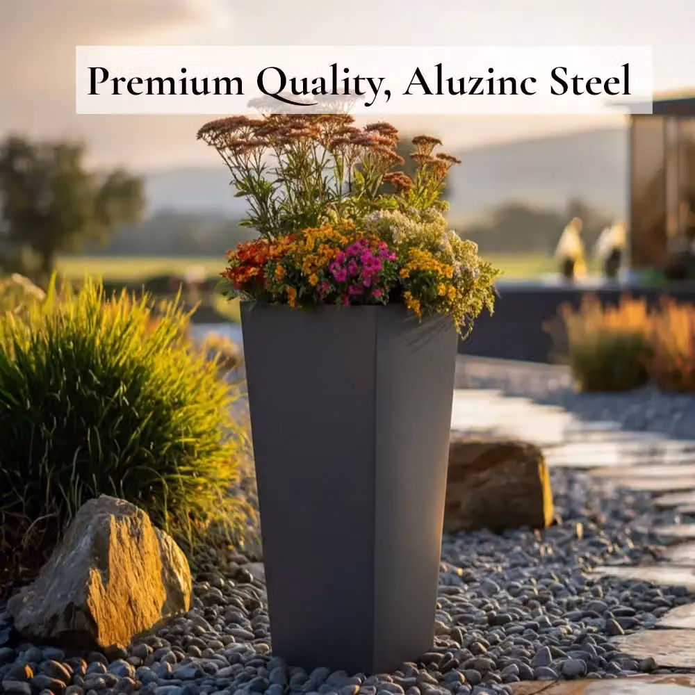 Access Garden Products Matte Grey Galvanised Steel Tall Flared Tapered Square Planter, Height: 90 cm – 2