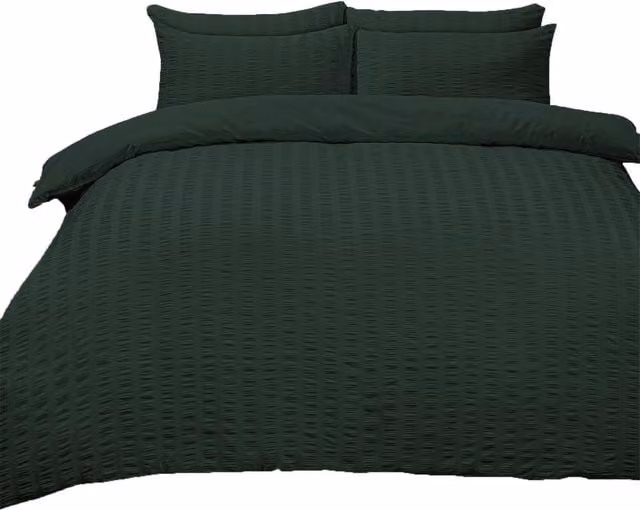 Highams Seersucker Duvet Cover and Pillowcase Bedding Set, Green, W: 200 cm x H: 200 cm