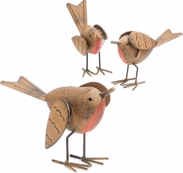 GloBrite Set of 3 Robin Garden Ornaments, Hand-Painted Brown and Multicolour Resin Bird Decorations – 1