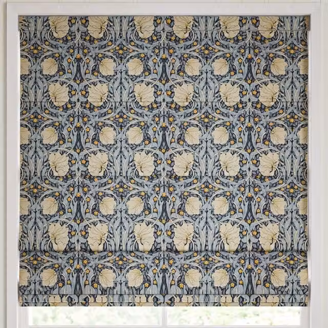 William Morris Pimpernel Made to Measure Blackout Roman Blind in Indigo Blue Floral Design