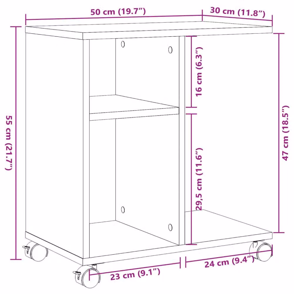 Berkfield Home Side Table with Castors in Concrete Grey, W/D/H: 50 x 30 x 55 cm – 3