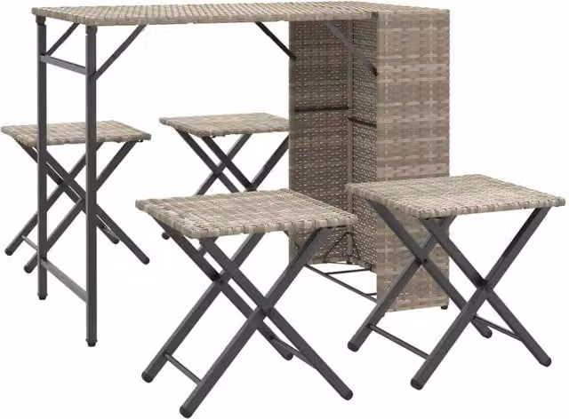 Berkfield Home 5 Piece Foldable Garden Dining Set in Light Grey Poly Rattan and Metal – 1