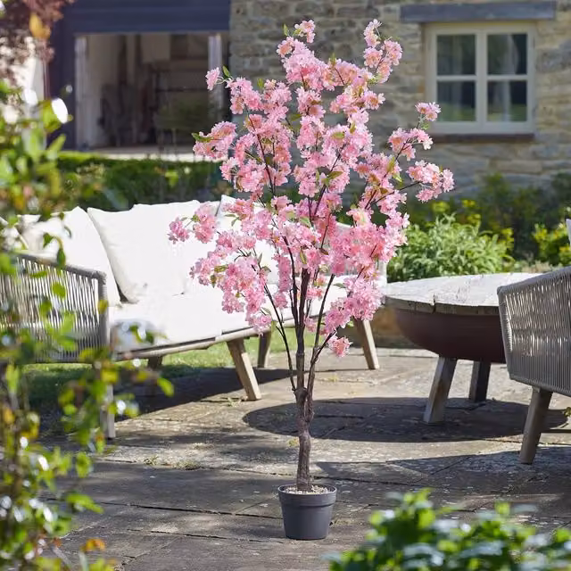 mysmartbuy Artificial Pink Cherry Tree with Black Pot, H 140 x W 50 x D 66 cm – 1