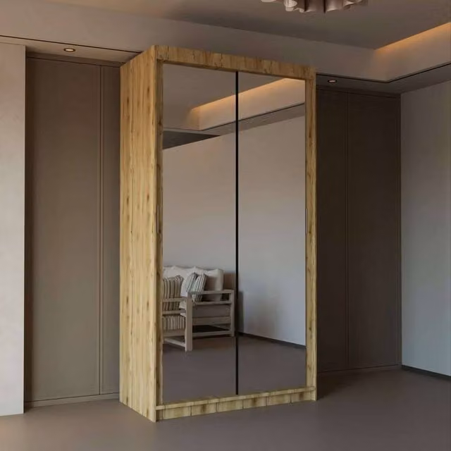 Sliding Wardrobes 4U Modern Double Sliding Door Wardrobe in Brown, W/H: 90 x 200 cm – 1