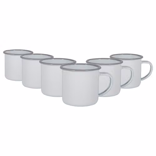 Argon Tableware Enamel Espresso Cups, Set of 6, 130ml, Grey, White and Blue – 1