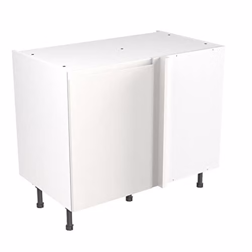 Kitchen Kit White Gloss Flatpack Blind Corner Base Cabinet with J-Pull Doors, W/D/H: 100 x 100 x 87 cm