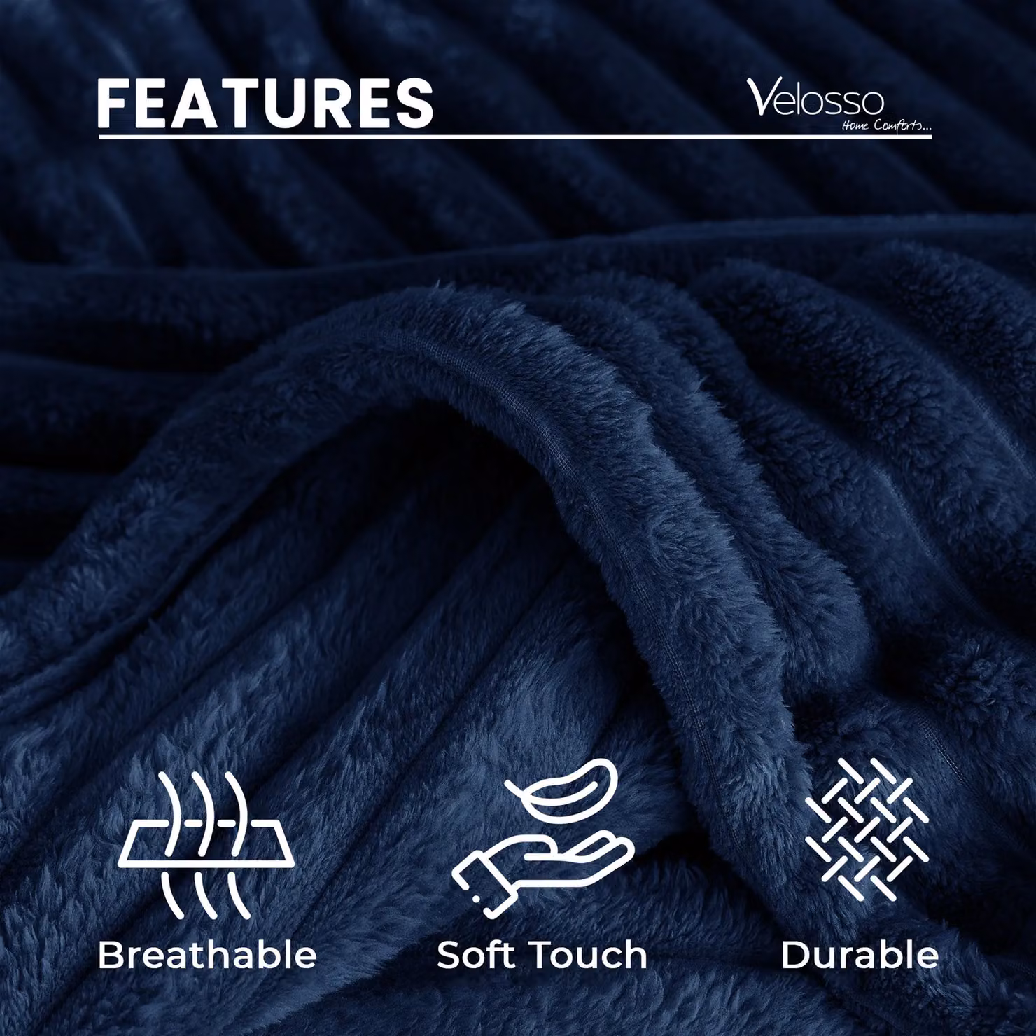 Velosso Super Soft Chunky Cord Blanket Throw in Blue, W: 200 cm, D: 240 cm – 3