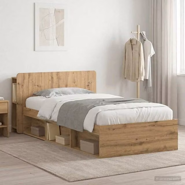 Berkfield Home Artisan Oak Bed Frame with Storage Drawers, Brown, W/D/H: 90 x 190 x 80 cm