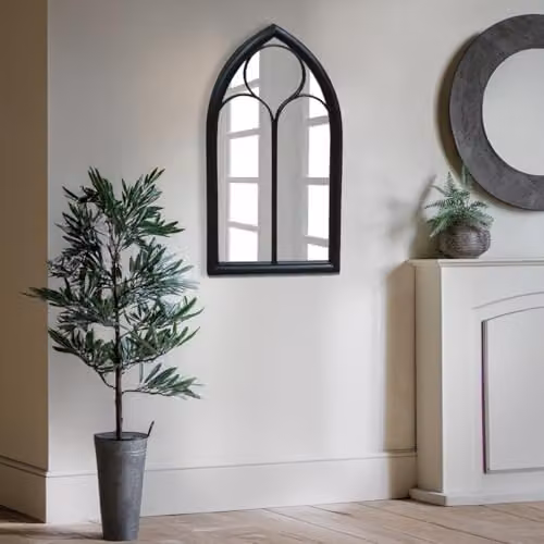 Agenzia 14 Antique Black Arched Metal Frame Window Garden Wall Mirror H 112 cm x W 61 cm – 7
