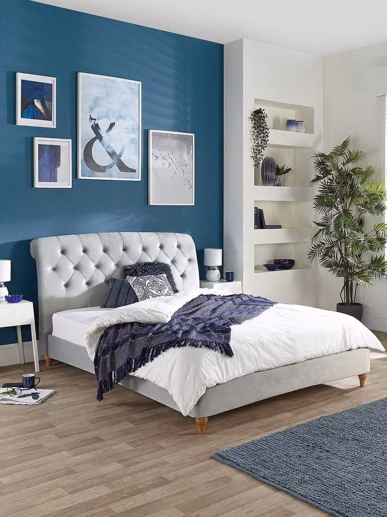Aspire Sorento Kingsize Grey Velvet Upholstered Chesterfield Bed Frame, W/D/H: 180 x 200 cm
