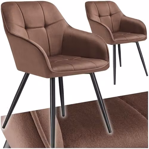 tectake Marilyn Set of 2 Dining Chairs with Velvet-Look Fabric and Geometric Pattern in Brown/Black – 1