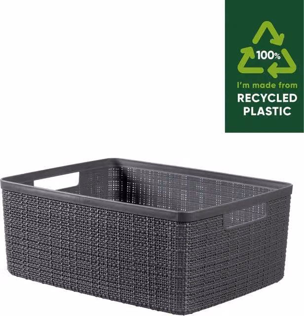 Curver Jute Grey Plastic Storage Basket with Open Weave Design, 12 l – 1