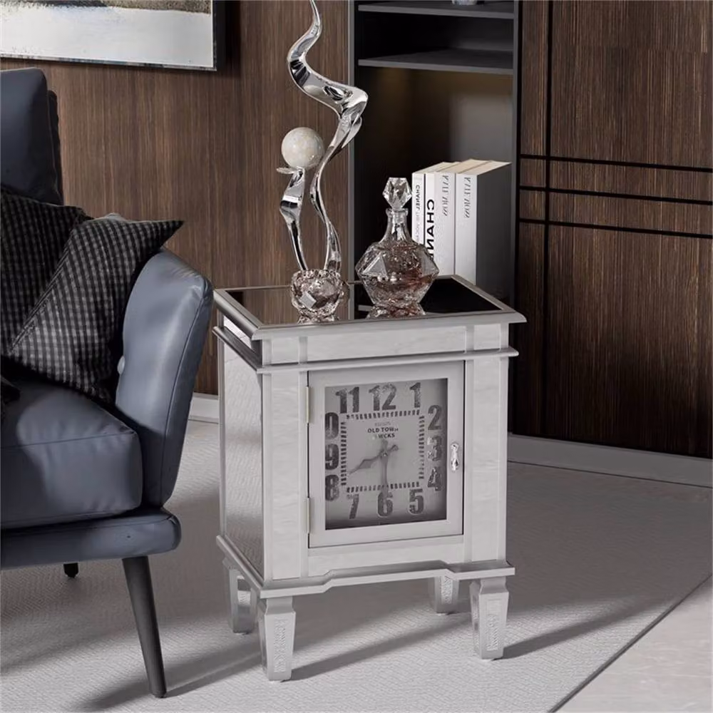NESTLUNE Silver Mirrored Nightstand with 1 Door Cabinet and Glossy Finish, W/D/H: 100 x 15 cm – 3