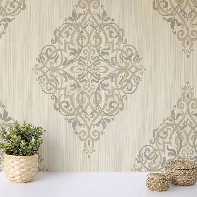 Wallquest Classic Floral Abstract Wallpaper in White, Yellow and Beige