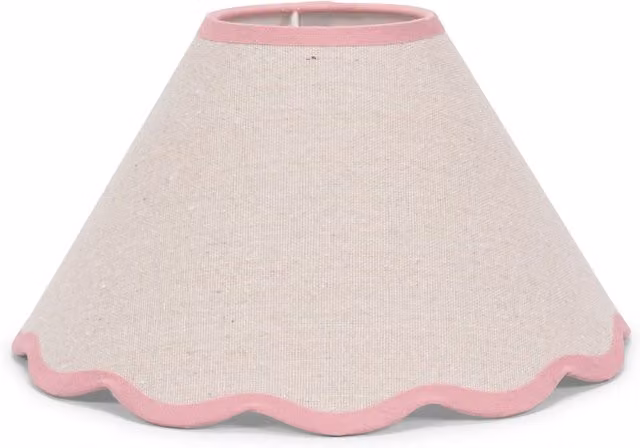 ValueLights Florie Natural Linen Large Tapered Scallop Lamp Shade with Pastel Trim in Pink