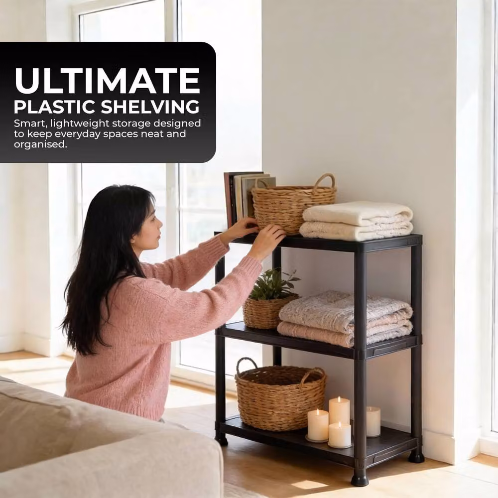 Crystals 3 Tier Plastic Home Storage Unit and Garage Organiser Rack in Black, Width: 60 cm – 4