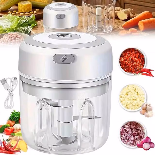 EONLION Rechargeable Mini Electric Garlic Chopper, White, 250 ml