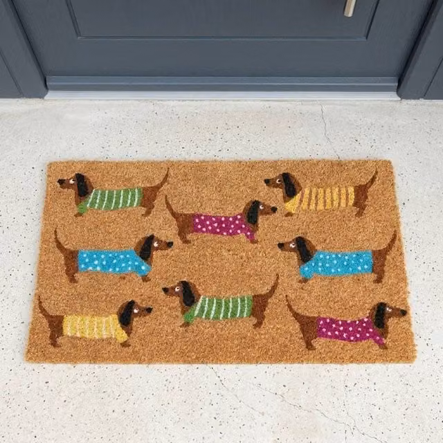 Garden Greatness Playful Dachshunds Natural Coir Doormat, Multicolour, W: 75 cm, D: 45 cm, H: 1.5 cm