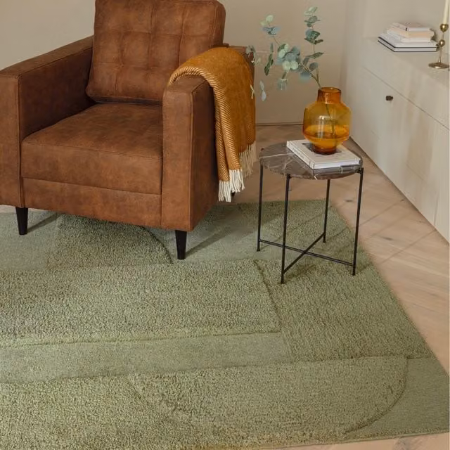 Furniturebox UK Rift Green Carved Arches Geometric Modern Rectangular Rug, Green, W: 230 cm x D: 160 cm